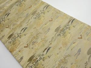 アンティーク　寺院・檜扇・菊模様織出し名古屋帯（材料）